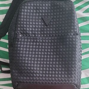 Guess Black Woven Sling Belt Bag for Men